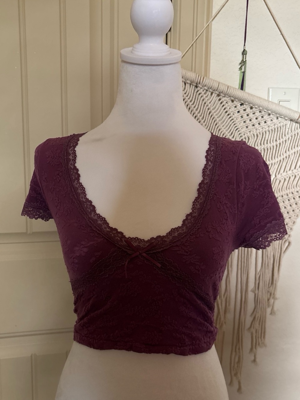 Urban Outfitters Plum Lace-Trim Crop Top